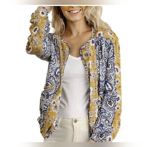 UMGEE Floral Paisley Zip-Up Lined Bomber Jacket Boho Small